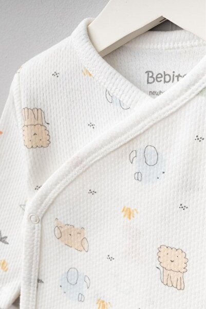 Bebitof 100% Cotton Cute Lion and Hedgehog Patterned 10-Piece Boxed Newborn Hospital Release Bodysuit Set