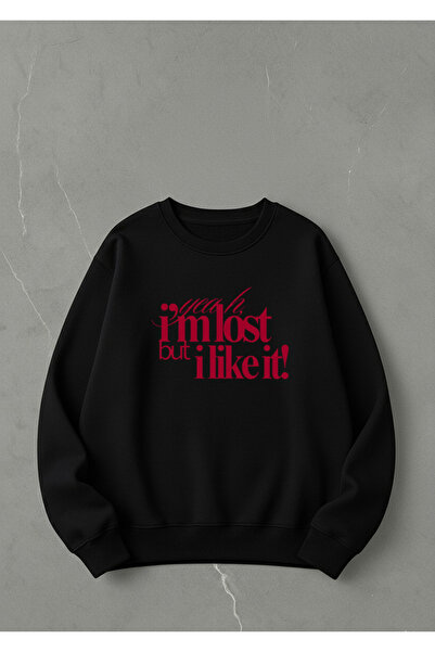 LORVEX قصة فضفاضة سترة للجنسين برقبة دائرية I'M LOST مطبوع