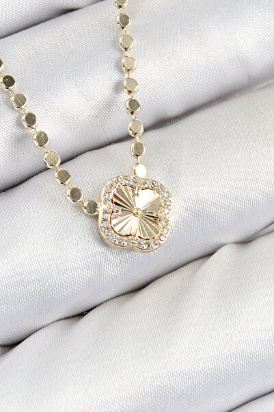 Skygo Brass Zircon Stone Clover Model Crushed Chain Gold Color Women's Necklace - Tj-Bko10392