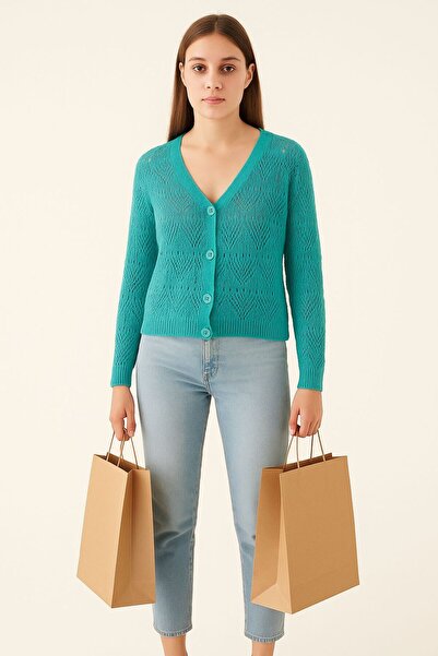 HİRA LİFE FASHİON Cardigan de damă Efsa cu dungi cu decolteu în V și nasturi ...