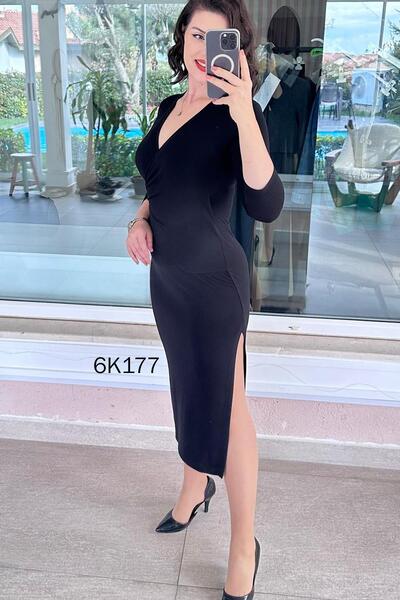 İnce Topuk Double-Breasted Collar Buckle Viscose Dress 6K177