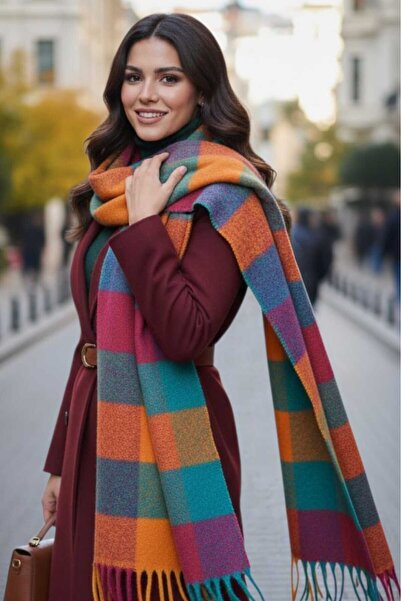 Mood Agenda Eșarfă în carouri premium pentru femei, eșarfă în carouri