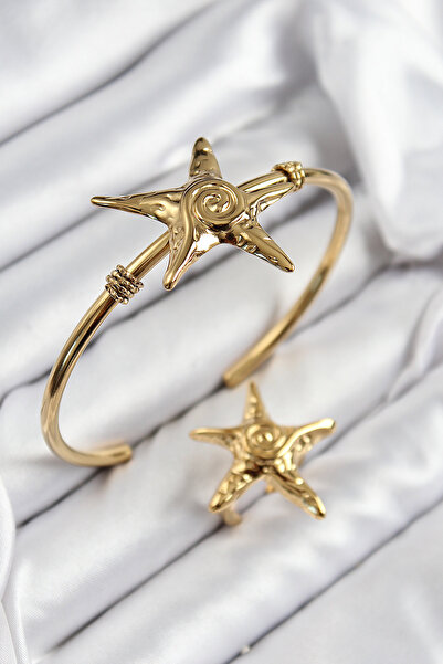 Skygo Brass Sea Star Model Gold Color Bracelet Ring Set - Tj-Bb7600
