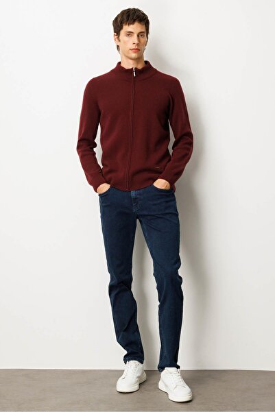 Desen Triko Men's Mock Neck Basic Wool Knitwear Coat Claret Red