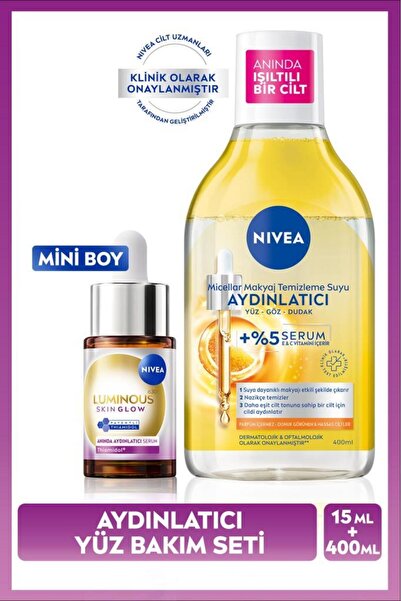 NIVEA Luminous630 Skin Glow Aydınlatıcı Serum 15ml ve Aydınlatıcı Micellar Makyaj Temizleme Suyu 400ml