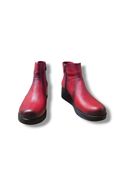 BARONES SHOES KIRMIZI FERMUARLI DOLGU TOPUK SICAK ASTARLI HAKİKİ DERİ KADIN BOT