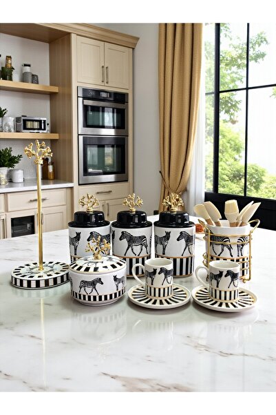 ferayhome Mutfak Seti 101 Zebra At Desenli Gold - Feray Home