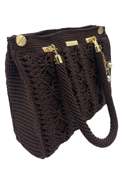 Wowolayn el örgüleri Acı Kahverengi Renk Makrome Kanvaslı Çanta