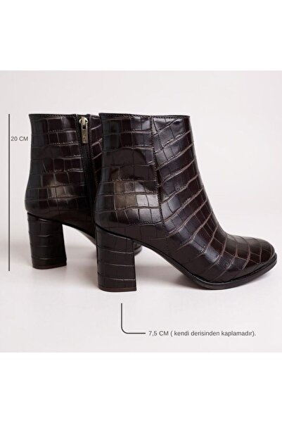 NE&VE SHOES Γυναικείες μπότες με χοντρό τακούνι σε καφέ κροκόδειλο με εσωτερικό φερμουάρ