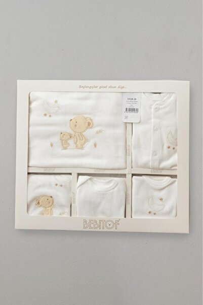 Bebitof 100% Cotton Cute Moon and Teddy Bear Patterned 10-Piece Boxed Newborn Hospital Release Bodysuit Set