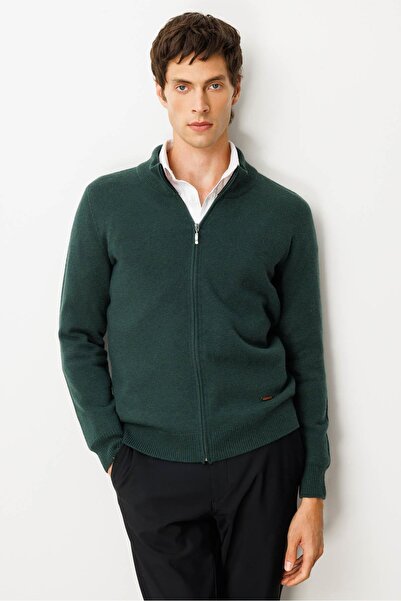 Desen Triko Men's Mock Neck Basic Wool Knitwear Coat Green