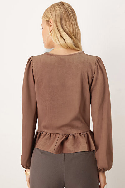 armonika Γυναικεία μπλούζα με λάστιχο στα μανίκια με βολάν στο κάτω μέρος της φούστας με κορδόνι μπροστά ARM-26K001019