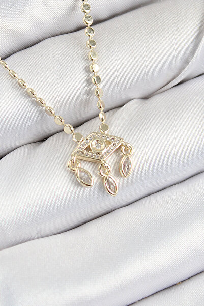 Skygo Brass Zircon Stone Dangle Eye Model Crush Chain Gold Color Women's Necklace - Tj-Bko10389