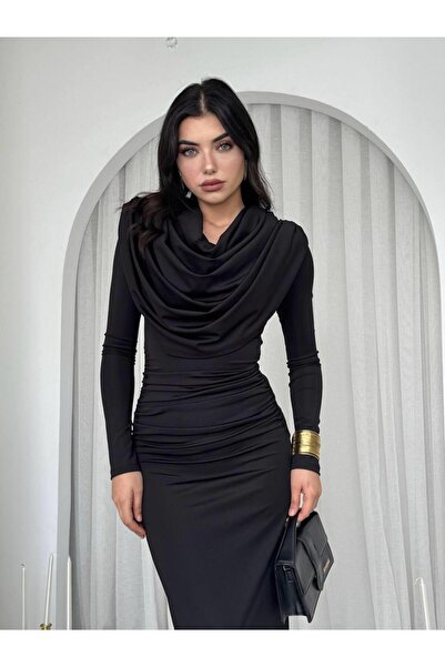 conconmoda Crimson Drape Detay Uzun Elbise