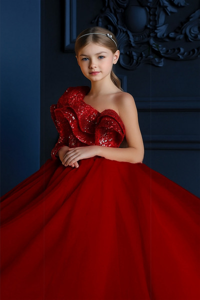 LILYMOON Kırmızı Prenses Abiye Elbise Kız Çocuk İçin – Doğum Günü ve Özel Gün Elbisesi