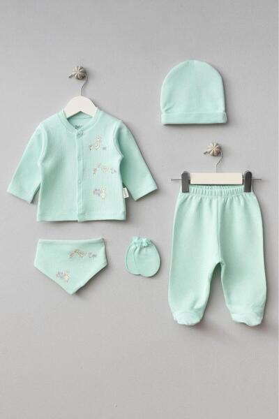 Bebitof 100% Cotton Cute Animals Patterned 5 Piece Hospital Release Newborn Bodysuit Set Bbtf.Sysl.2