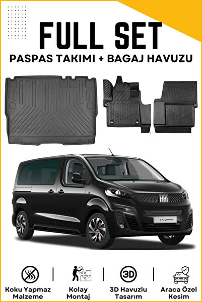 ko kaliteoto Fiat Ulysee 8+1 2024 Model Birebir Uyumlu Bagaj Havuzu+Paspas Seti