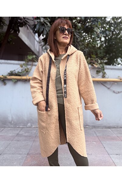 DenizEge Ιταλικό παλτό από μαλακή υφή από τσόχα μπεζ