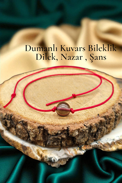 NBS Beautiful Naturel Stones Dumanlı Kuvars Bileklik Doğal Taş Kırmızı İp Şans Dilek Hediye