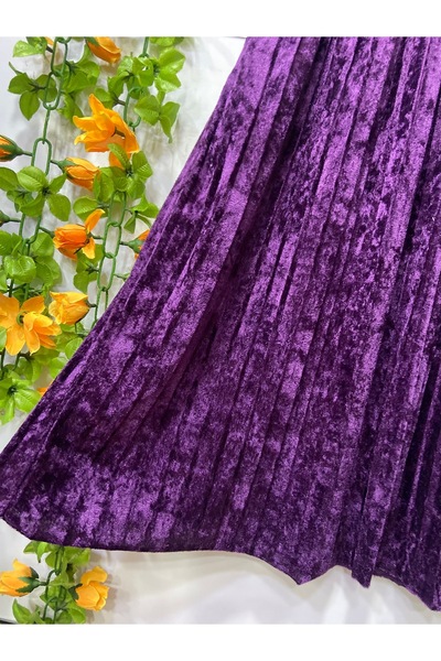 edu collection Velvet Pleated Midi Length Lined Skirt