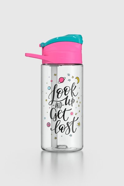 Renga Falcon Look up Patterned 500 ml Tritan Children's Water Bottle with Straw 912037 Fuchsia