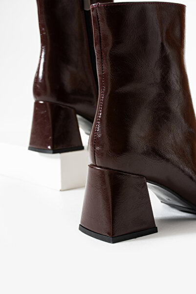 Siena Shoes Totti Kadın Fermuarlı Günlük Topuklu Bot Bordo Rugan