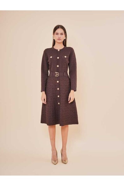 SERPİL Kemer Detaylı Düğmeli Dokulu Midi Elbise 51230