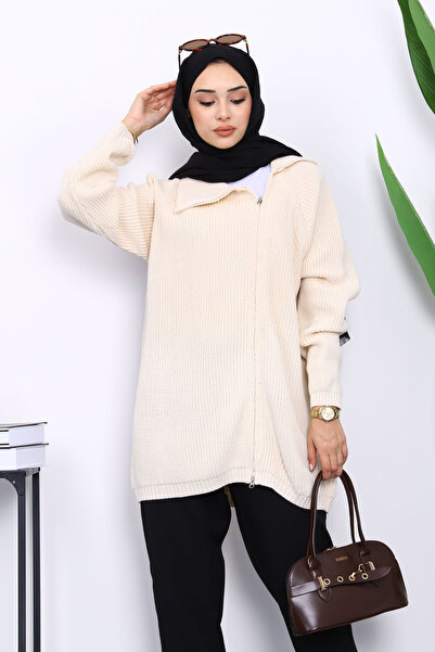 İmajButik Stone Thessaloniki Braided Zippered Knitwear Cardigan