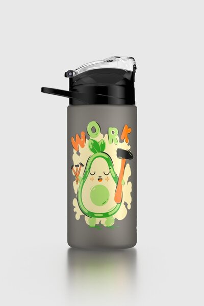 Renga Falcon Avocado Patterned 500 ml Matte Tritan Children's Water Bottle with Straw 912037 Black