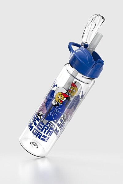 Renga Falcon Kral Şakir Patterned 630 ml Tritan Children's Water Bottle with Straw 222031 Blue