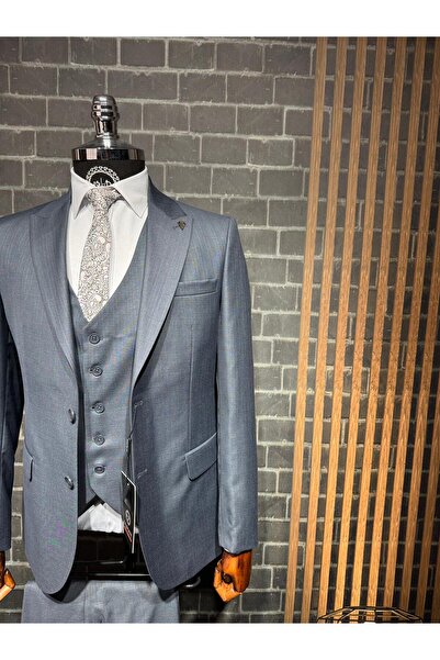 Dupont Filafil Kırlangıç Yaka Viscon Yelekli Takım Elbise