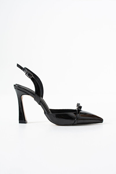 Siena Shoes حذاء نسائي بكعب عالي من Parla مزين بفيونكة من الجلد الأسود اللامع