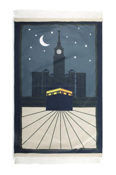 Generic Matix Velvet Prayer Rug with Carry Bag – Navy, 68 × 117 cm