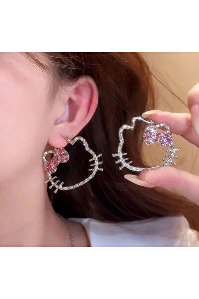 Dgt Luxury Hello Kitty Zirkon Detaylı Parıltılı Küpeler