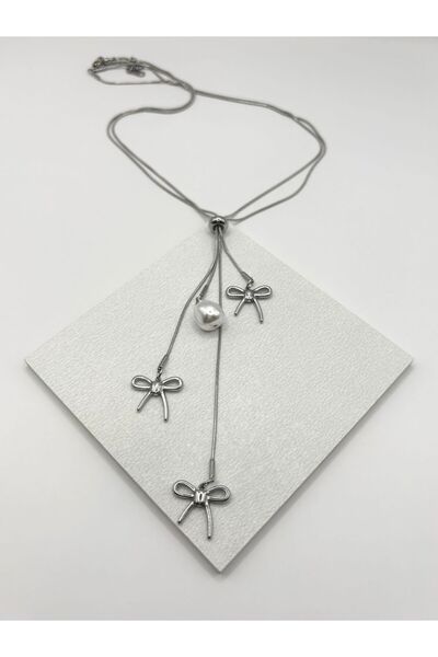 aurora dükkan Çelik İncili Fiyonk Asansör Kolye