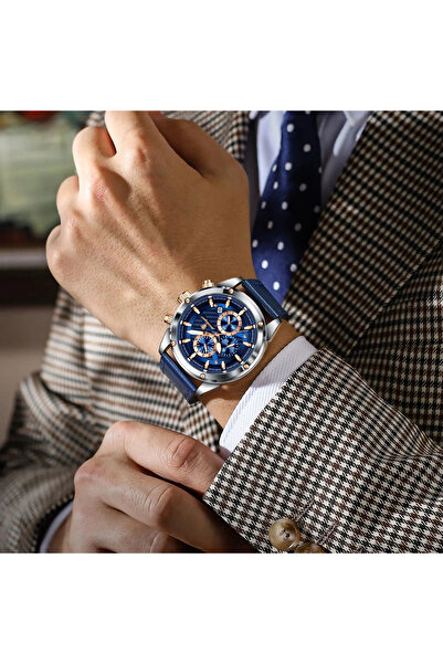 POEDAGAR Ceas bărbătesc elegant cu ace luminoase, cronograf cu dată automată, calendar, piele