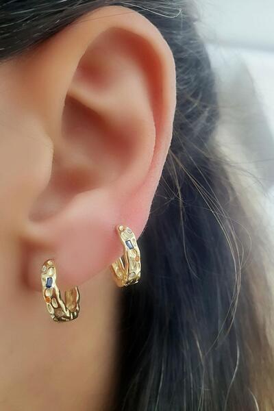 OSESHOP Renkli Zirkon Taş Detaylı Altın Kaplama 925 Ayar Gümüş Halka Küpe