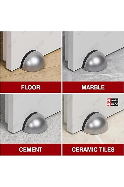 Raco Stainless Steel Floor Door Stopper, Polished Oval Half Moon, Rubber Bumper, 2-Pack, Gold