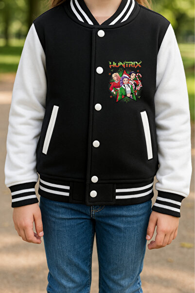 MECH BUTİK K-pop Demon Hunters Huntrix печатно черно колежанско яке
