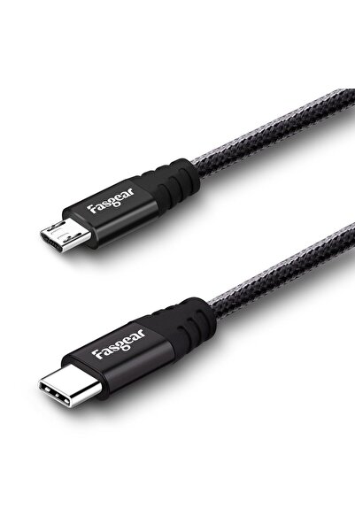 Fasgear USB-C to Micro USB Nylon Cable, 30 cm (1ft) - Black