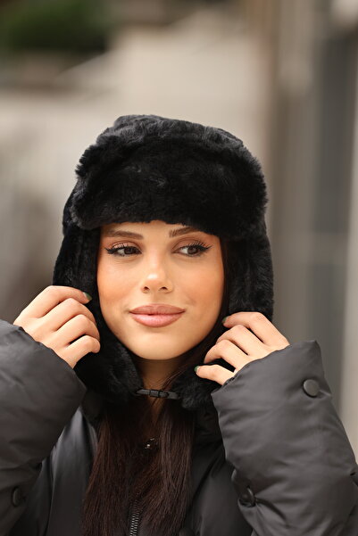 Jack Ferrero UNISEX Çıtçıtlı Kürklü Kulaklıklı Peluş Bere Şapka