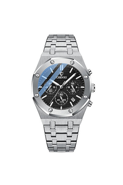 Chenxi Ceas bărbătesc cronograf, casual, la modă, business, cuarț, argintiu