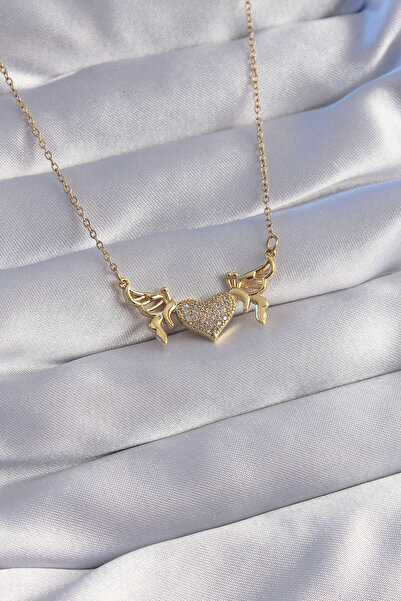 Skygo 316L Steel Chain Gold Color Zircon Stone Heart Model Butterfly Detail N...