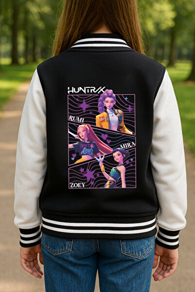 MECH BUTİK K-Pop Demon Hunters Huntrix печатно черно колежанско яке