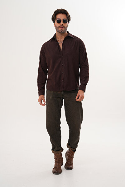 Catto Peak Shirt Men's Cotton Velvet Fabric Stretch Fabric Transitional Regular Shirt