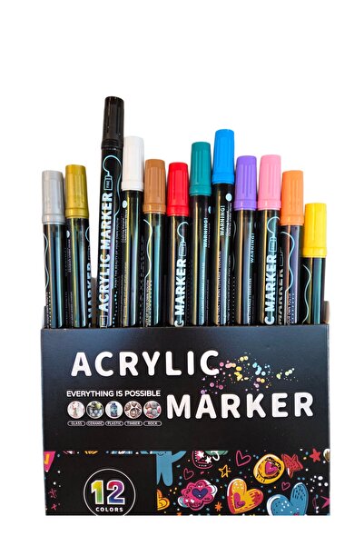 SYArts Water Based Double Tip Acrylic Paint Pen (Marker) Set 12 Colors (Wood, Glass, Stone, Canvas Etc.)