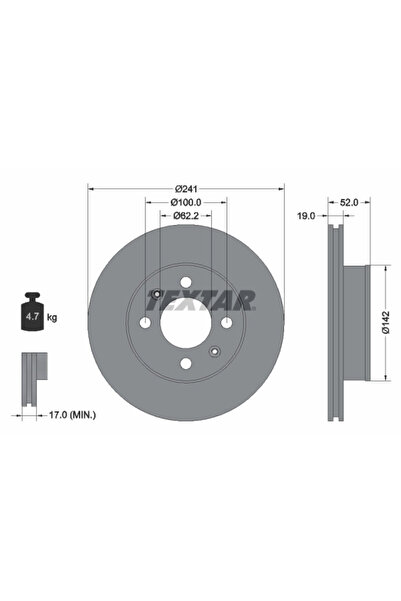 TEXTAR Спирачен диск Dodge Verna Hyundai Accent 2