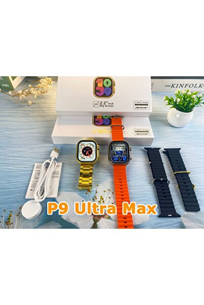 haino teko germany P9 Ultra Max Unisex Smart Watch with 2.2″ HD Display-WITH 2 STRAPS-GOLDEN