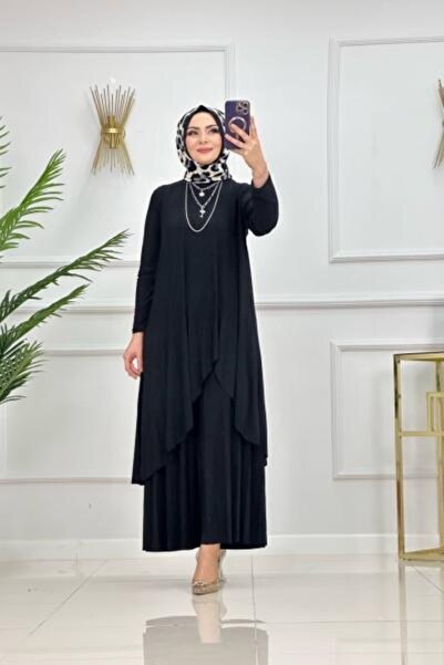 Valens Butik Asymmetrical Cut Pleated Tunic and Pants Two-Piece Afra Hijab Set