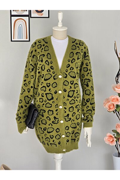 ENDAMIM Long Knit Cardigan Soft Fabric Plus Size Leopard Printed